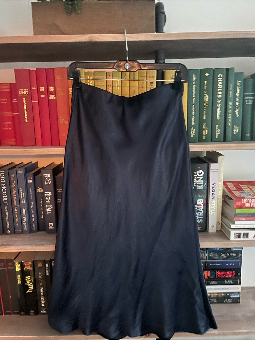 Babaton Navy Satin Bias Midi Skirt